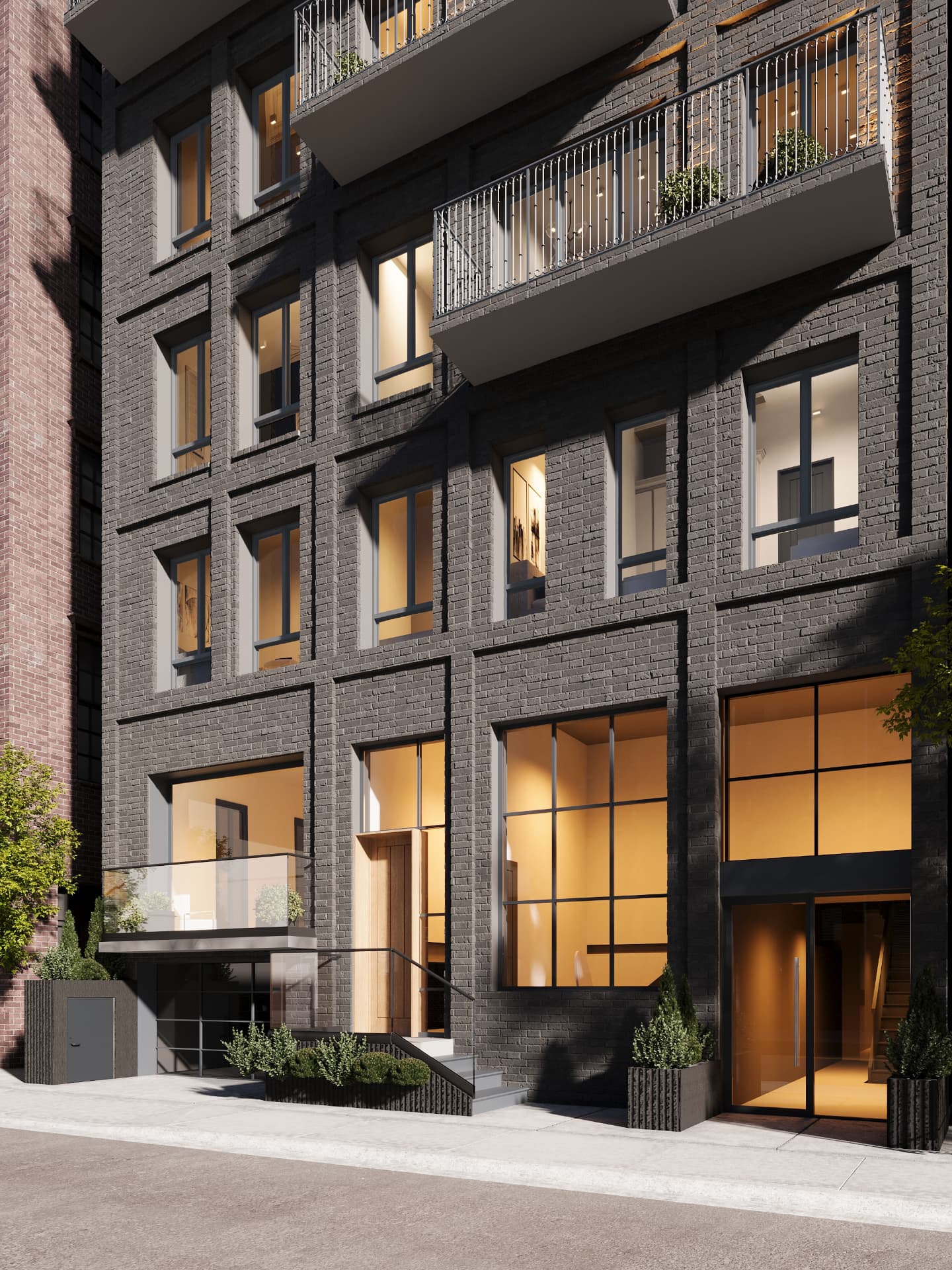 446 Park Ave — kitchen with dark oak cabinetry, stone counters and a dining table